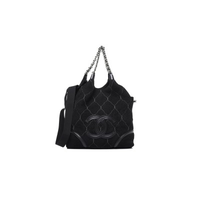 CHANEL MASTER SUEDE QUILTED RODEO DRIVE HOBO BLACK 744000 (36*33*10cm)
